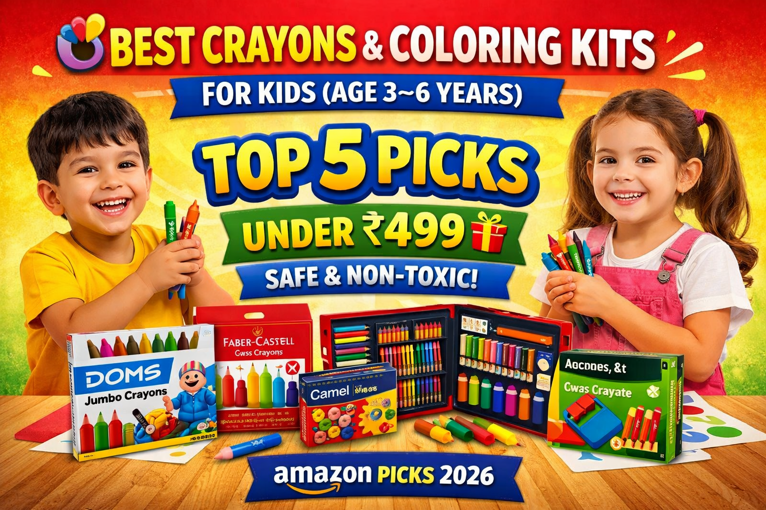 Best crayons and coloring kits for kids age 3–6 years under ₹499, safe and non-toxic art supplies for creative learning