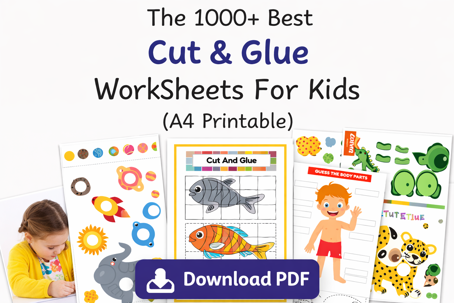 Colorful cut and glue worksheets for kids printable PDF