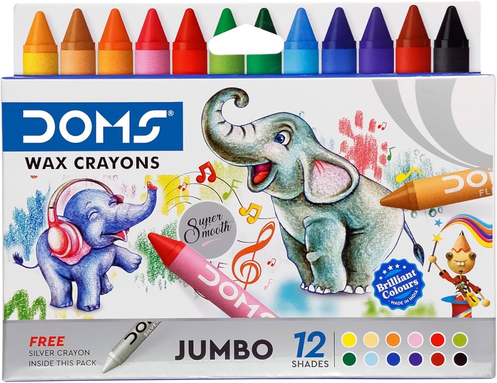 DOMS jumbo wax crayons for kids age 3–6, non-toxic and easy grip coloring crayons