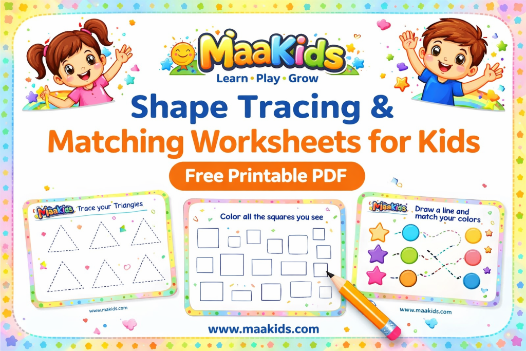 Free shape tracing worksheets for kids printable PDF preschool learning activities Maakids