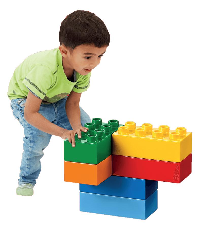Child playing with colorful building blocks educational toy for creative learning