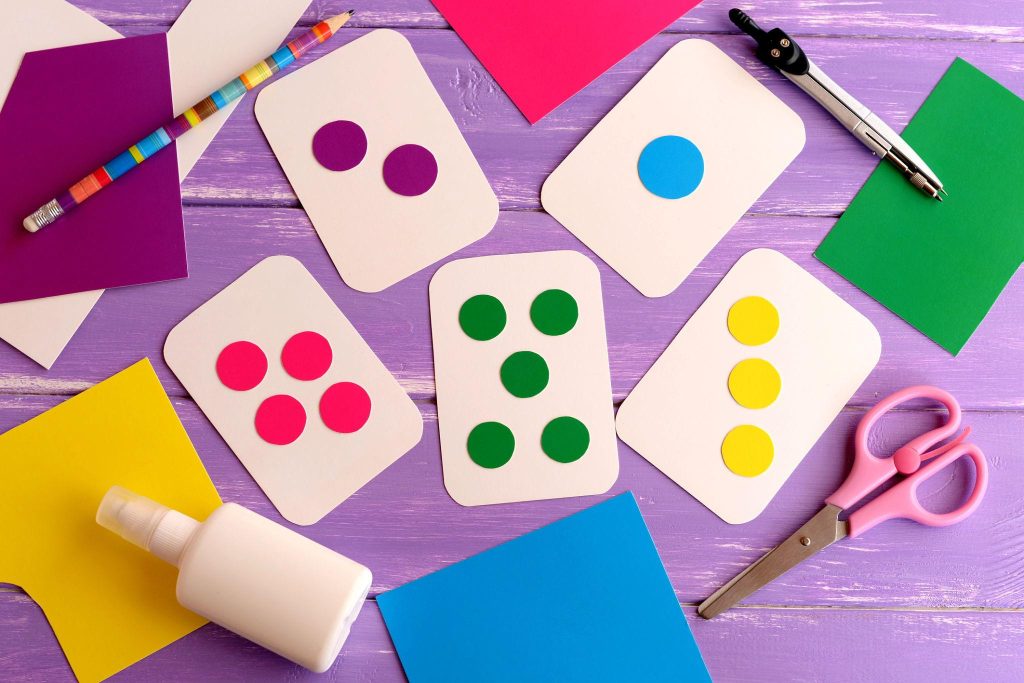 Colorful flash cards for kids learning counting and numbers through fun activities